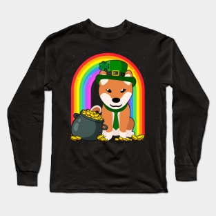 Shiba Inu Rainbow Irish Clover St Patrick Day Dog Gift graphic Long Sleeve T-Shirt